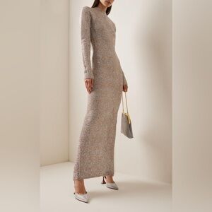 Chic Silver Long Sleeve Maxi Dress